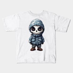 A figure of a ghastly boy in a halloween mask ! snow ! Kids T-Shirt